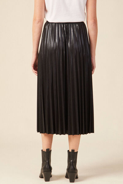 Jupe midi évasée plissée noir femme