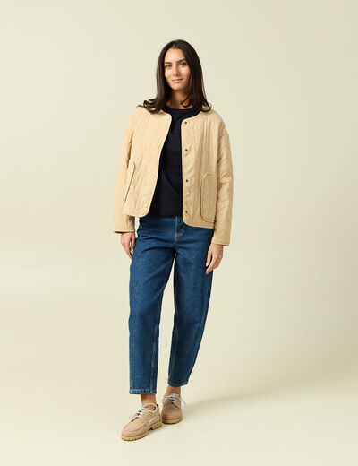 Doudoune droite courte manches longues beige femme