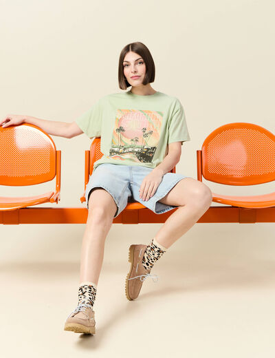 T-shirt oversize en coton vert clair femme