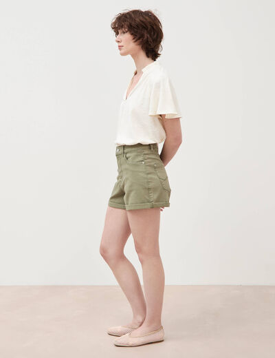 Short mom taille haute vert kaki femme