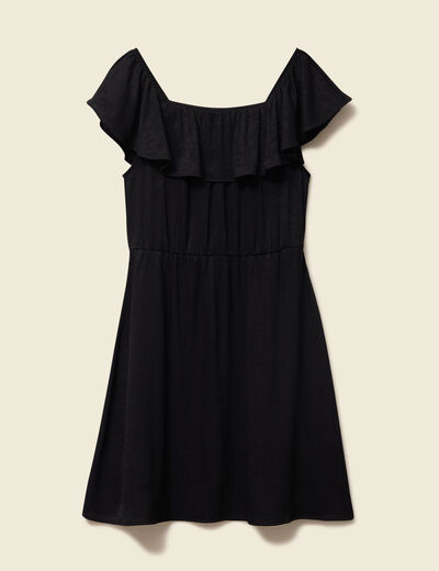 Robe col carré manches courtes noir femme