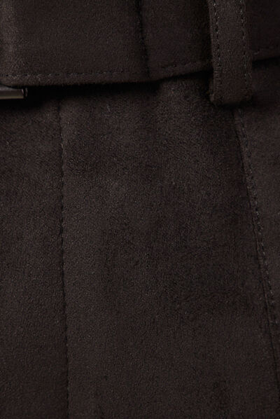 Short droit ceinturé suédine noir femme