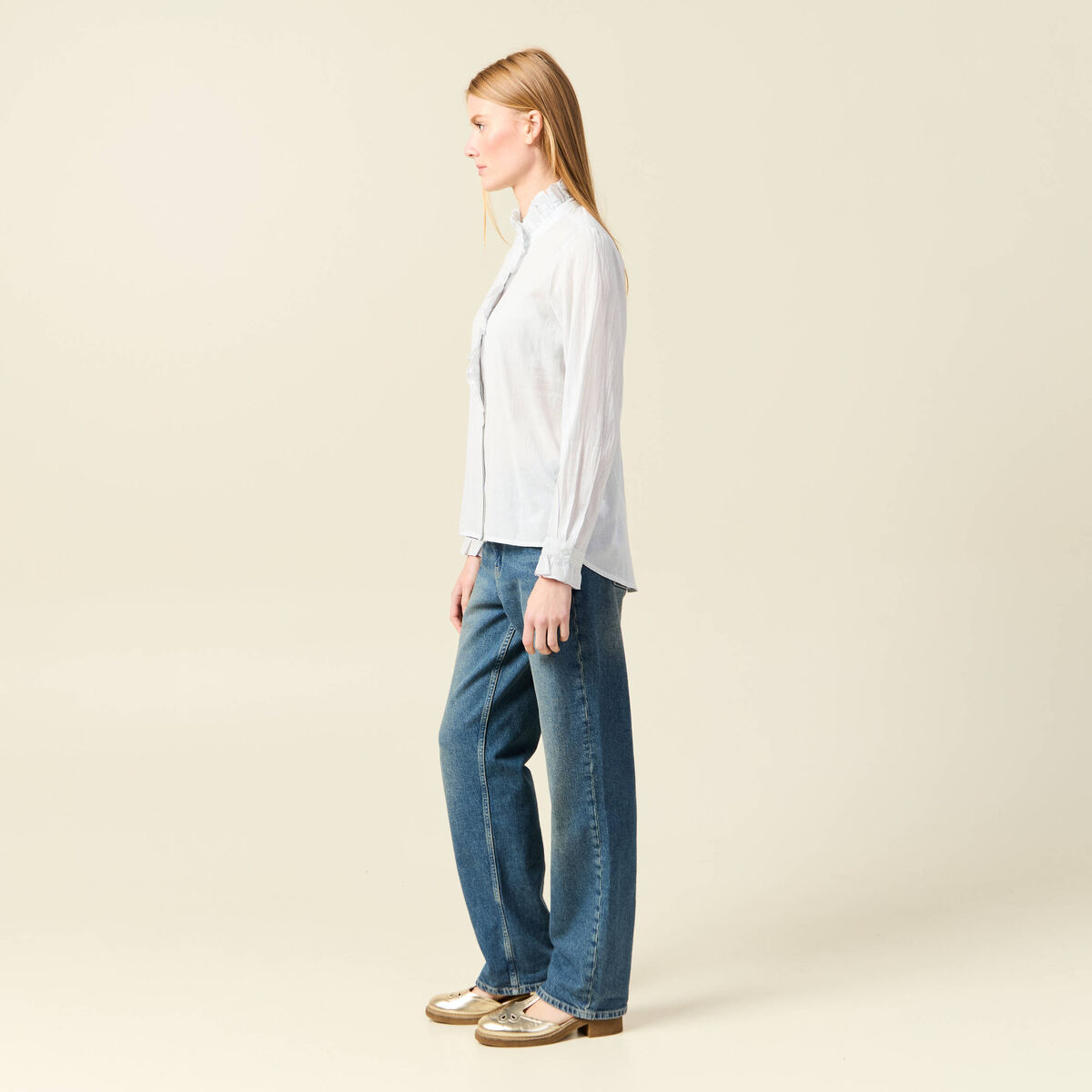 Chemise manches longues en coton blanc femme