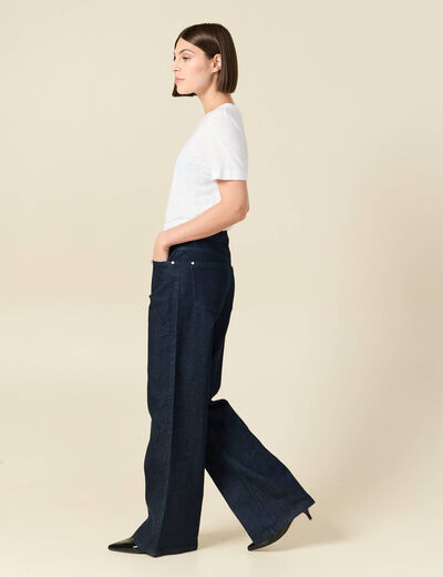 Jeans large taille haute denim brut rinse femme