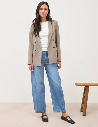 Jeans barrel taille haute broderie denim used femme