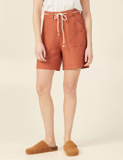 Bermuda large ceinturé orange femme