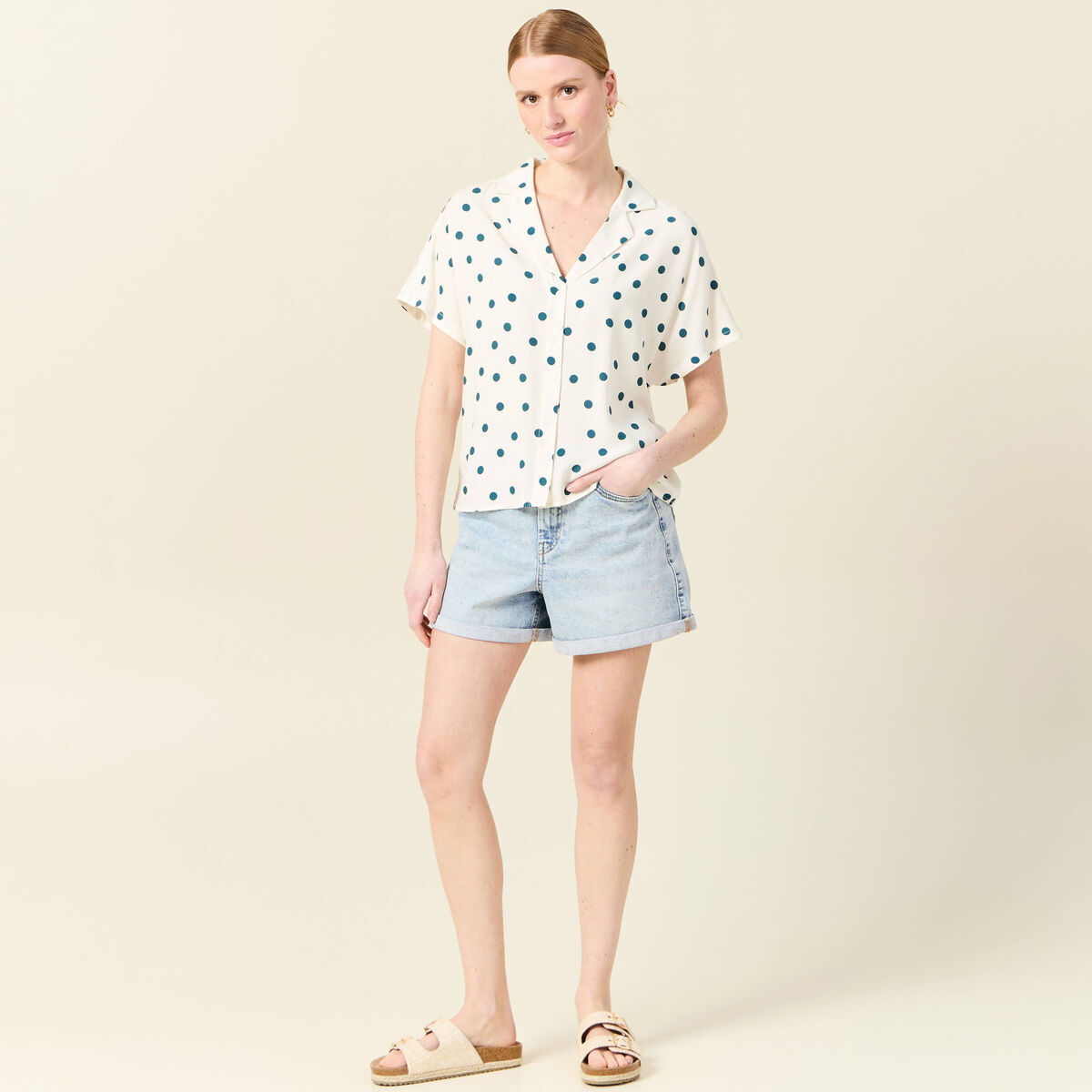 Chemise manches courtes bleu canard femme