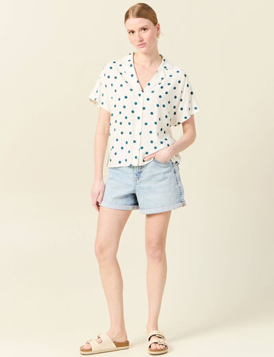Chemise manches courtes bleu canard femme