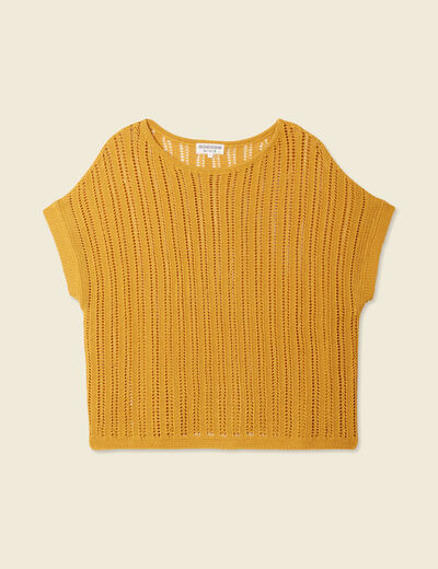 Pull oversize ajour&eacute; col bateau jaune femme