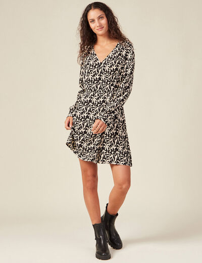 Robe droite manches longues noir femme