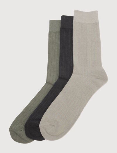 Lot de 3 paires chaussettes hautes vert kaki homme