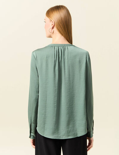 Blouse manches longues satin vert kaki femme