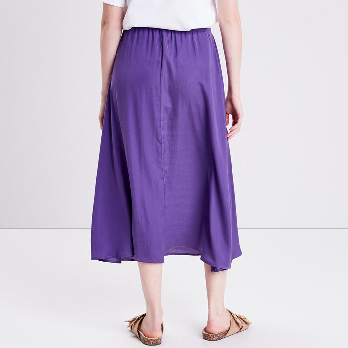 Jupe midi évasée satinée violet foncé femme