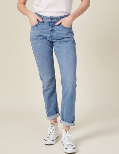 Jeans girlfriend taille haute denim stone femme