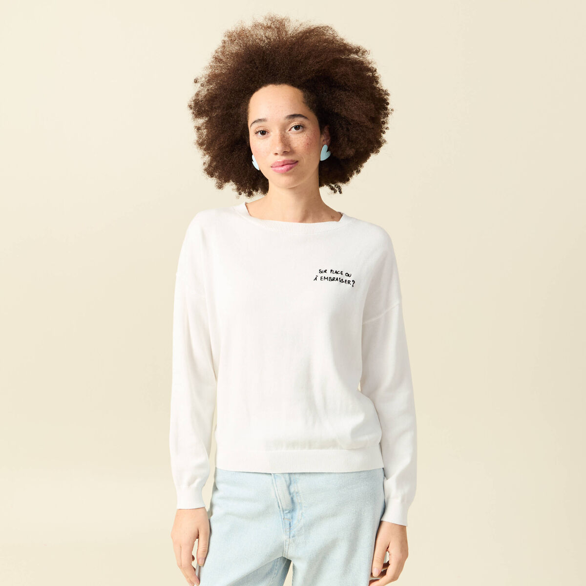 Pull col rond Atelier Beguin x Bonobo ecru femme