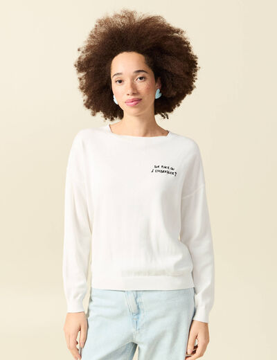 Pull col rond Atelier Beguin x Bonobo ecru femme