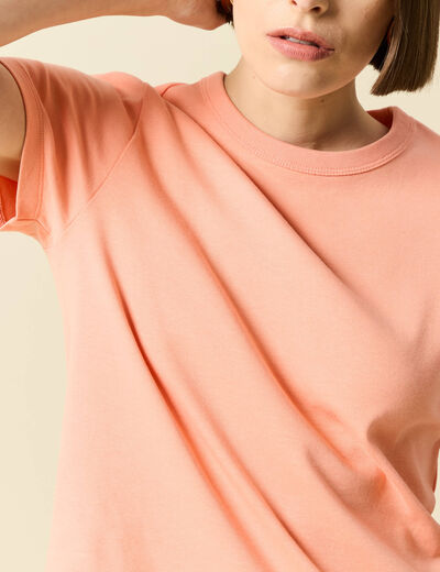 T-shirt cintr&eacute; col rond manches courtes rose corail femme