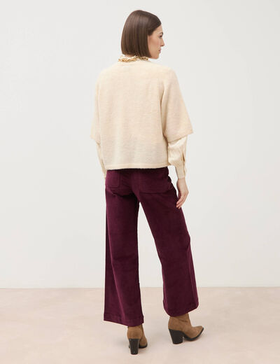 Pull droit court col v manches courtes ivoire femme