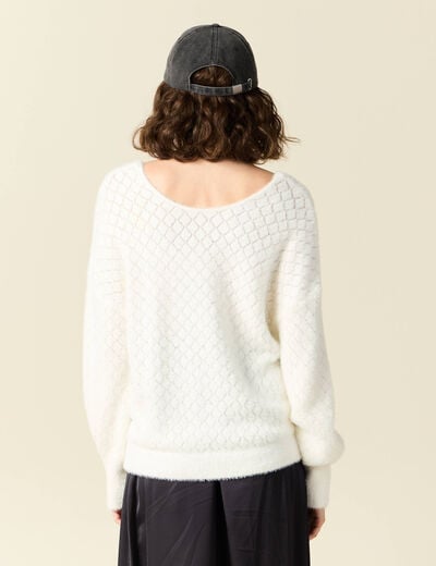 Pull manches longues r&eacute;versible ecru femme