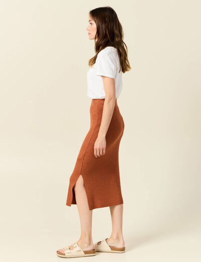 Jupe longue ajustée en tricot orange foncé femme