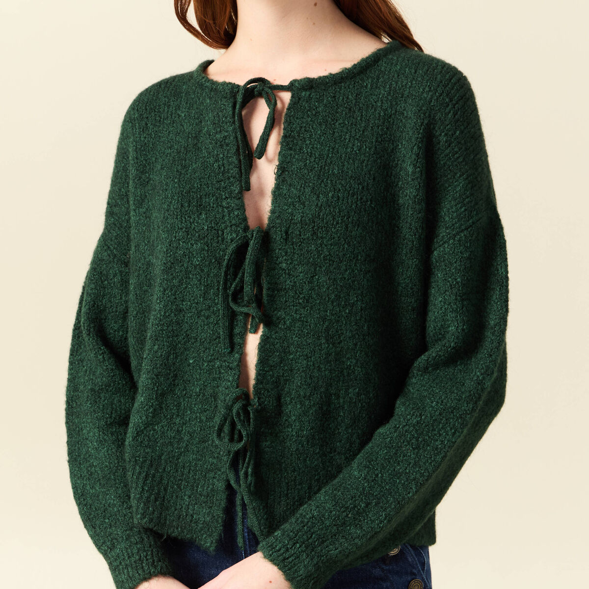 Gilet oversize manches longues vert fonc&eacute; femme