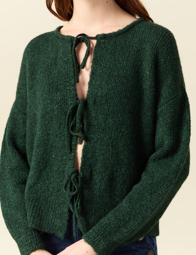 Gilet oversize manches longues vert fonc&eacute; femme