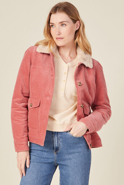 Blouson droit velours côtelé rouge clair femme