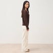Pull droit col v manches longues marron femme