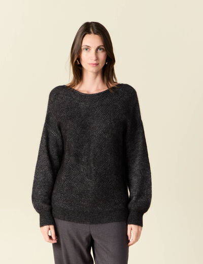 Pull manches longues ajouré noir femme