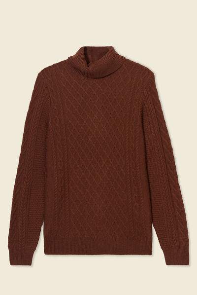 Pull manches longues marron cognac homme