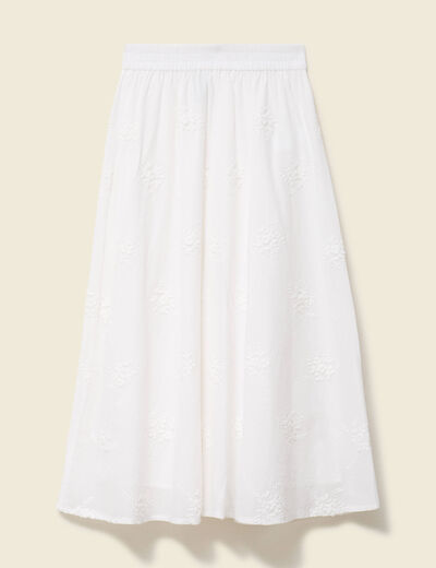 Jupe fluide en coton doubl&eacute;e ecru femme