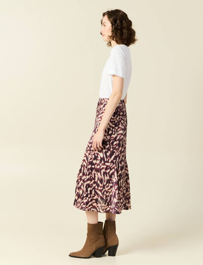 Jupe midi évasée fluide marron femme