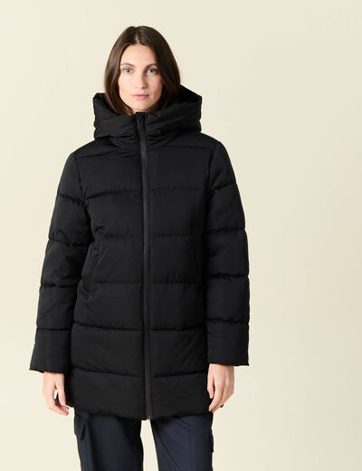 Doudoune longue à capuche noir femme