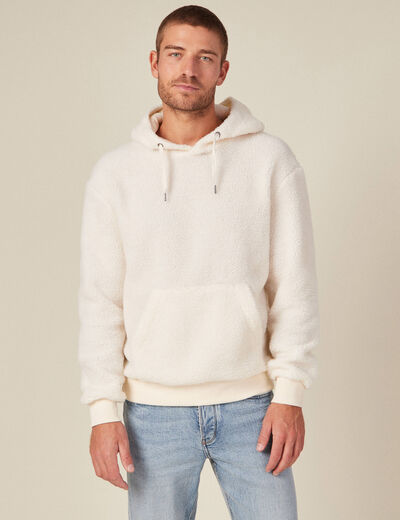 Sweat à capuche sherpa ecru homme
