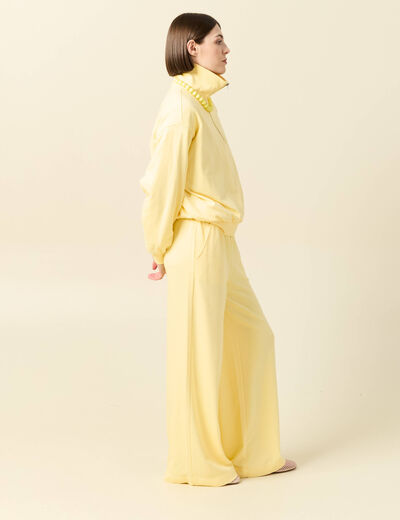 Pantalon large taille haute fluide jaune pastel femme