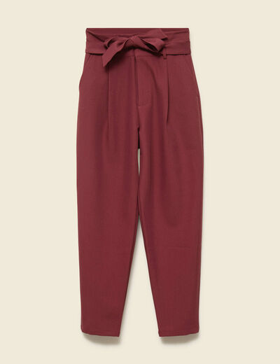 Pantalon carotte taille haute bordeaux femme