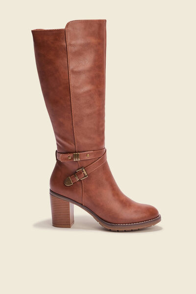 Bottes à talons avec brides marron femme