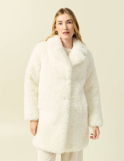 Manteau oversize long effet polaire creme femme