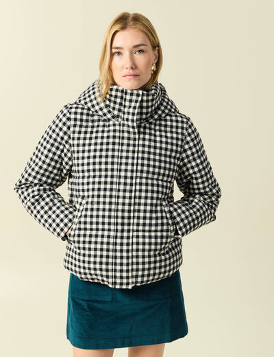 Doudoune droite courte col montant noir femme