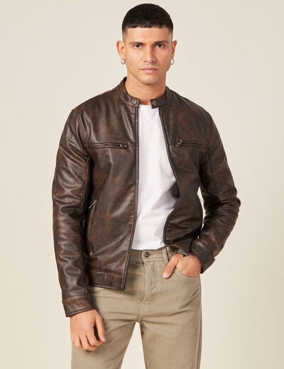 Blouson simili cuir vert kaki homme