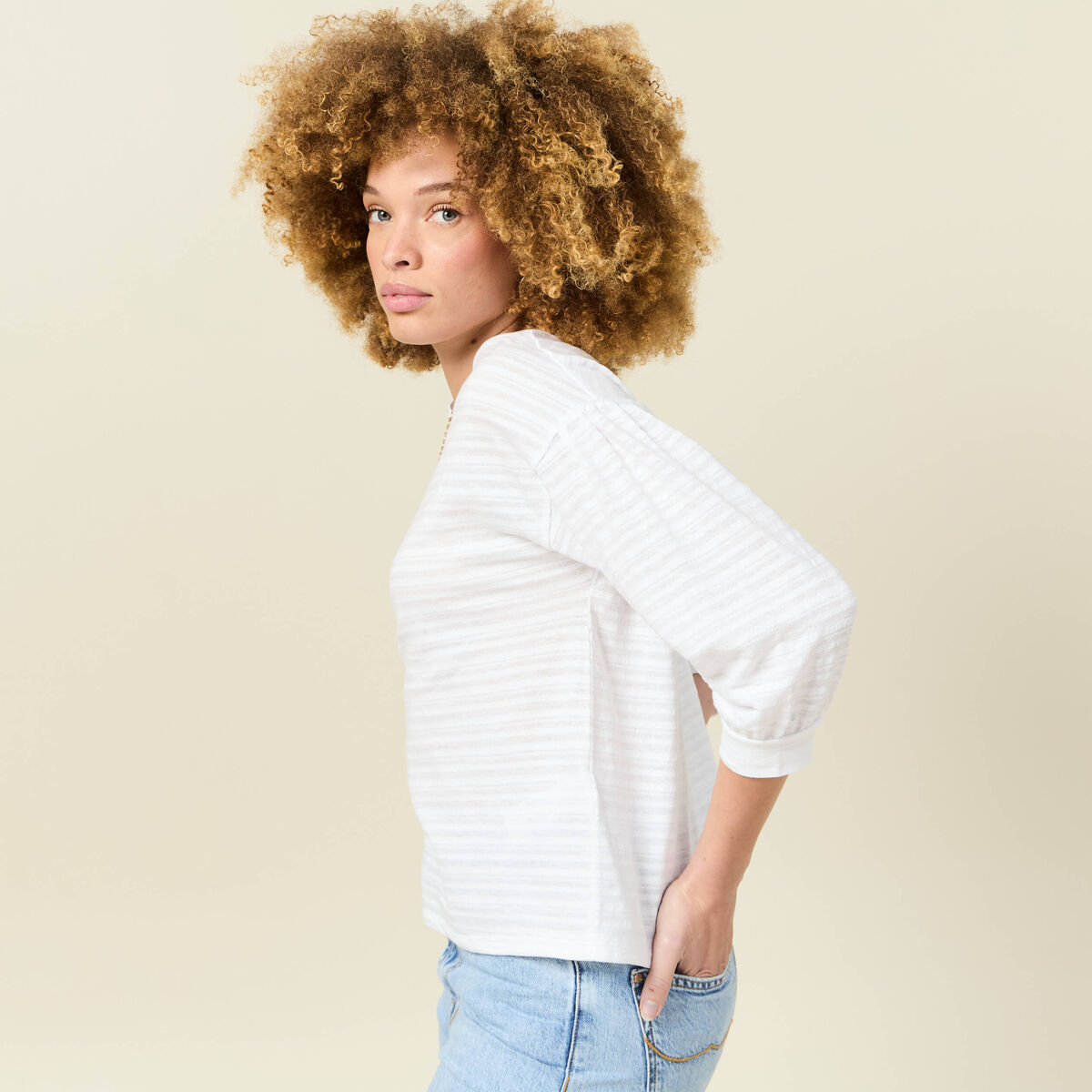 T-shirt manches 3/4 blanc femme