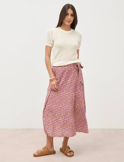 Jupe fluide rose framboise femme
