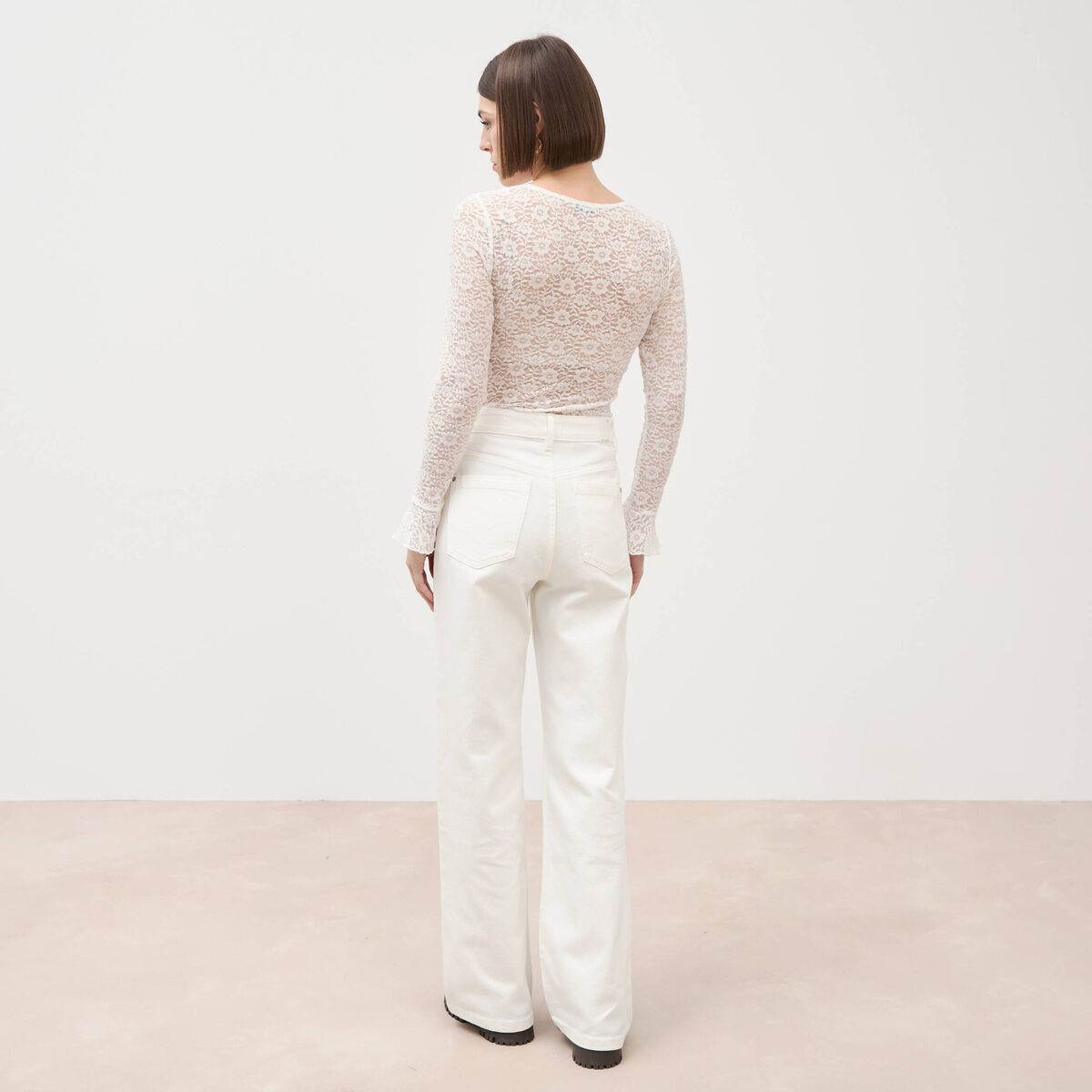 Jeans large taille haute denim blanc femme
