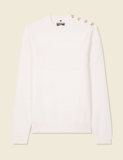 Pull manches longues col rond ecru homme