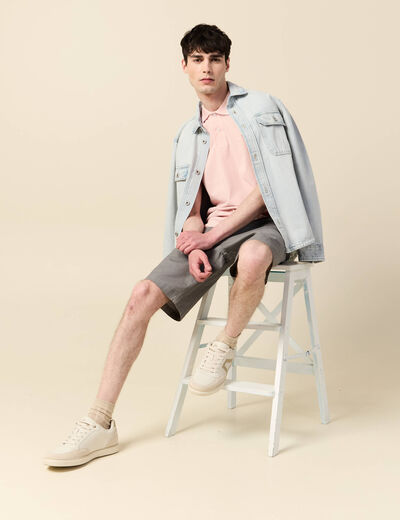 Polo cintr&eacute; en coton manches courtes rose clair homme