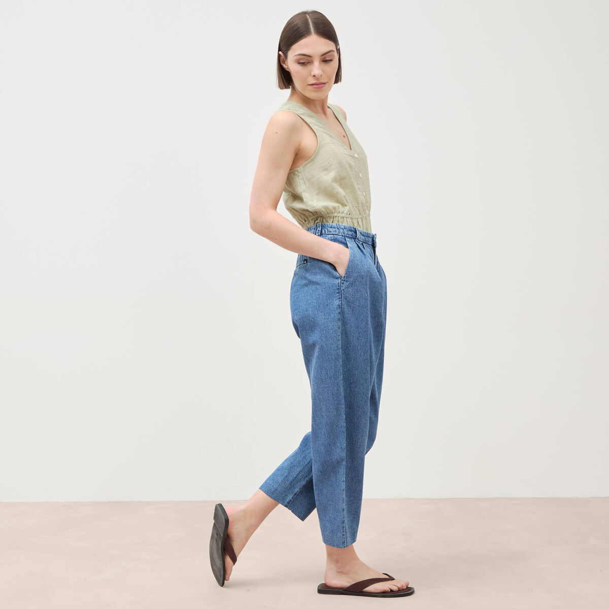 Jeans slouchy taille haute denim used femme