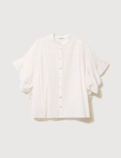 Blouse boyfriend manches coude en coton ecru femme
