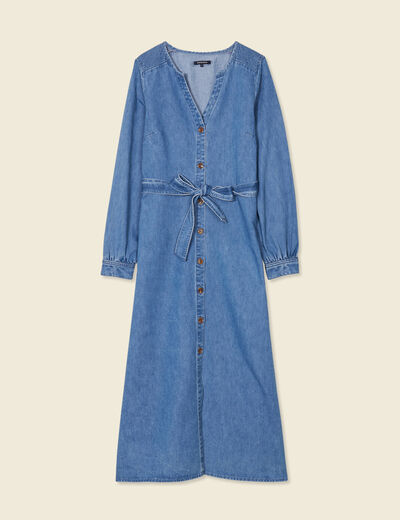 Robe longue évasée en jean denim used femme