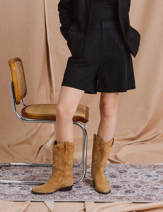 Bermuda droit taille haute noir femme