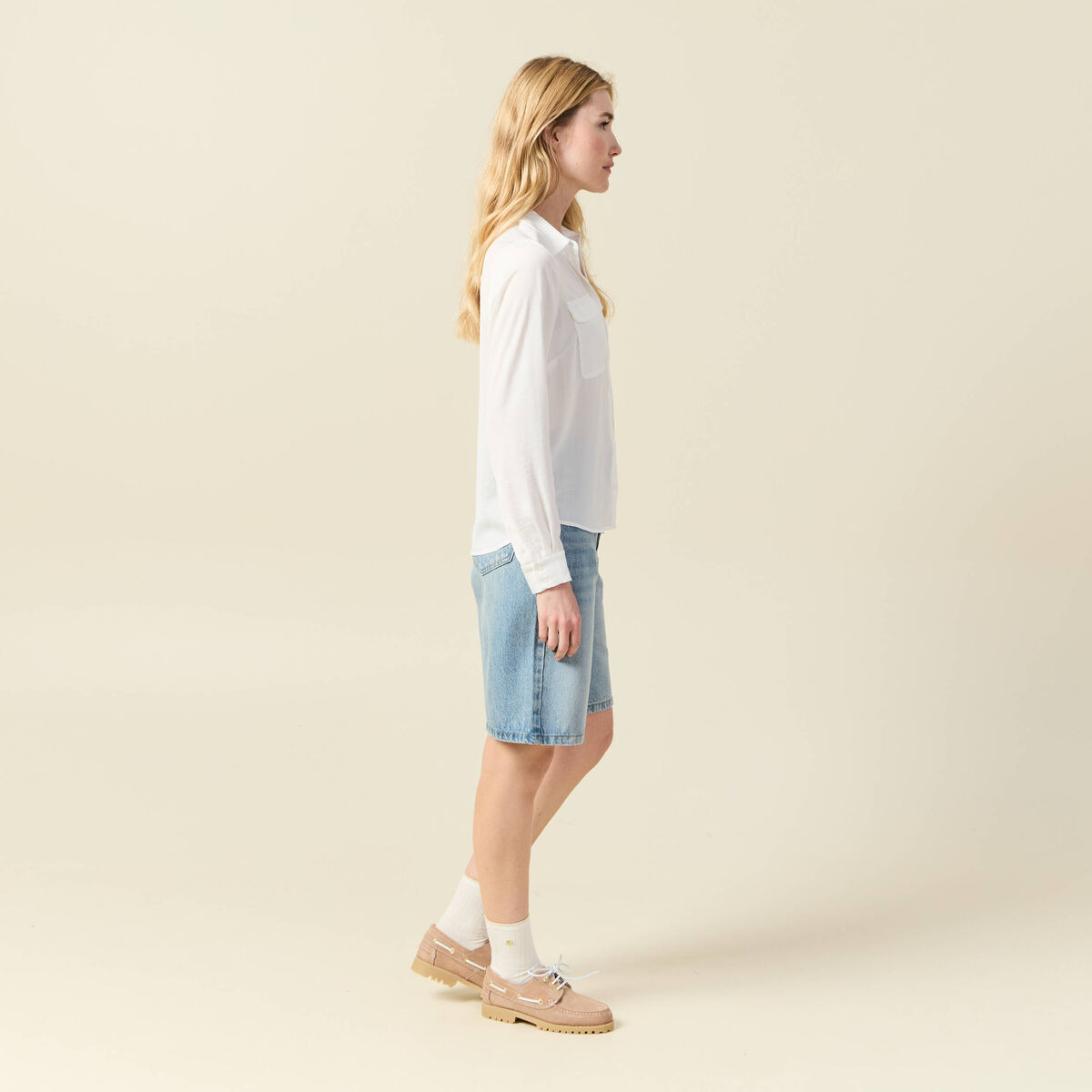 Chemise manches longues satin ecru femme
